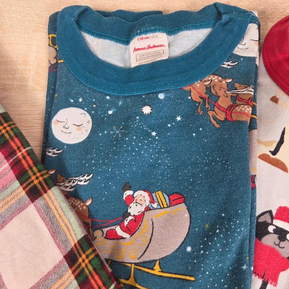 Hanna Andersson Holiday Pajama Top Lot Kids US 5 110 Christmas Organic Cotton